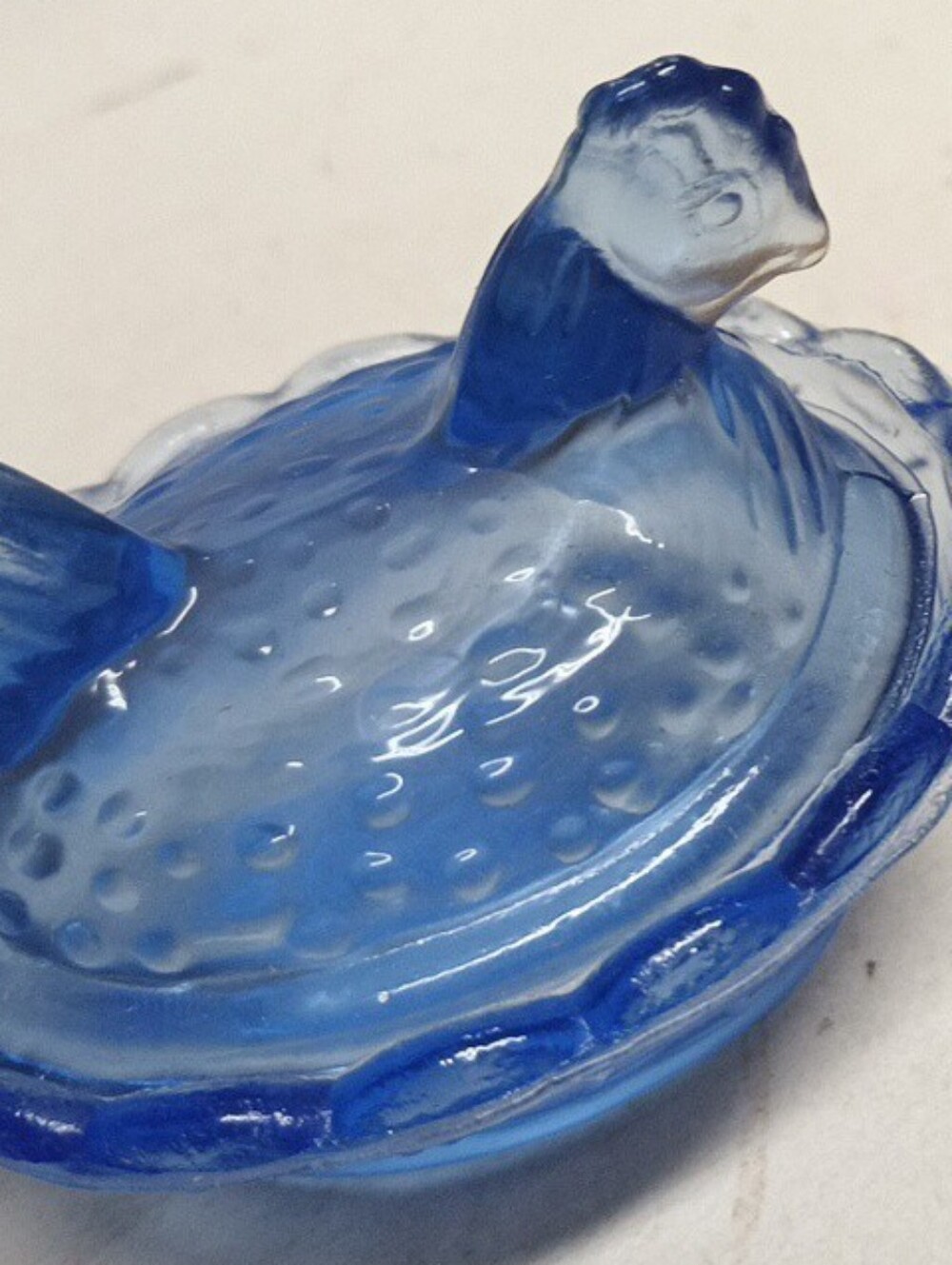 Beautiful Blue Glass Hen on Nest Mini Salt Cellar